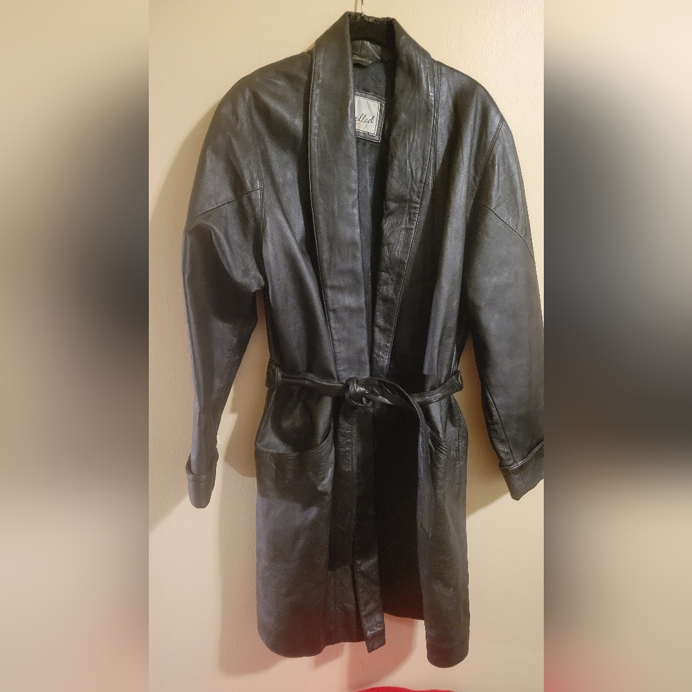 Chadwicks Black Leather Belted Jacket